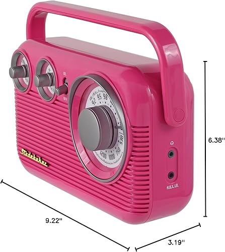 Miniatura 9 de Studebaker SB2003 Radio Retro Portátil AM FM Rosa Altavoz Integrado Funciona con Adaptador de CABatería Cable Aux-in (Paquete)