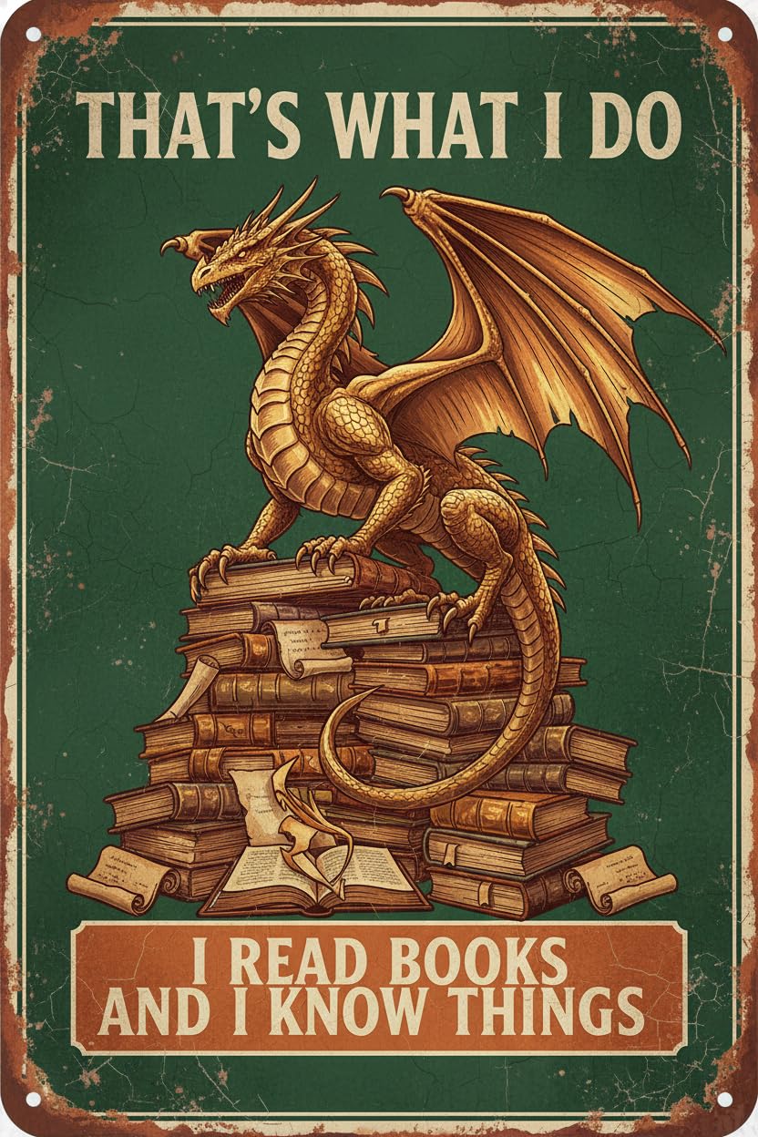 Dragon That's What I Do I Read Books Tin Sign, 8x12 Inch