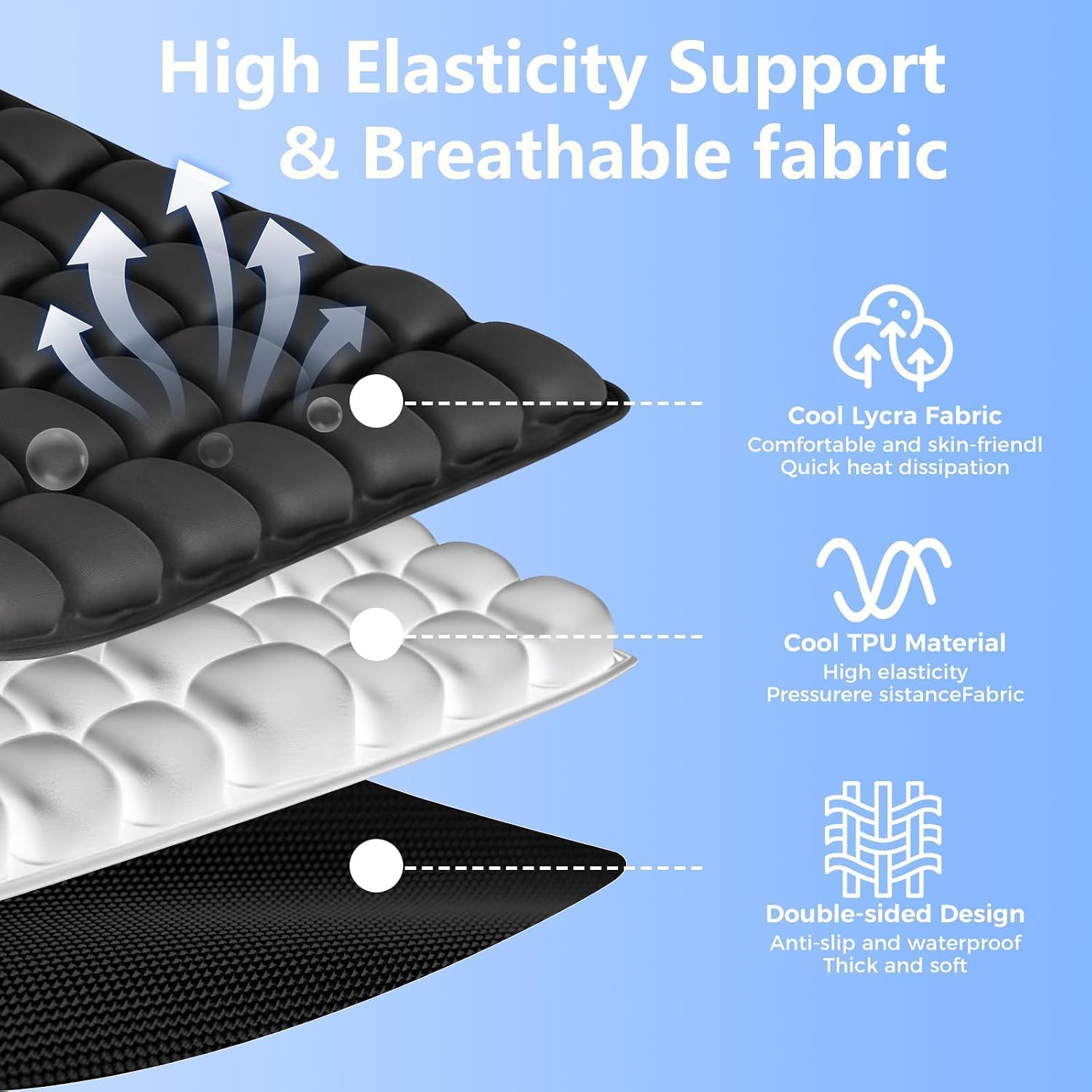 Inflatable Seat Cushion, Airplane Seat Cushion, with No External Air Pump, for Car, Office, Ergonomic Comfort Support, Adjustable Air Cushion with Non-Skid Bottom Relief Discomfort (Black 1-Pack)