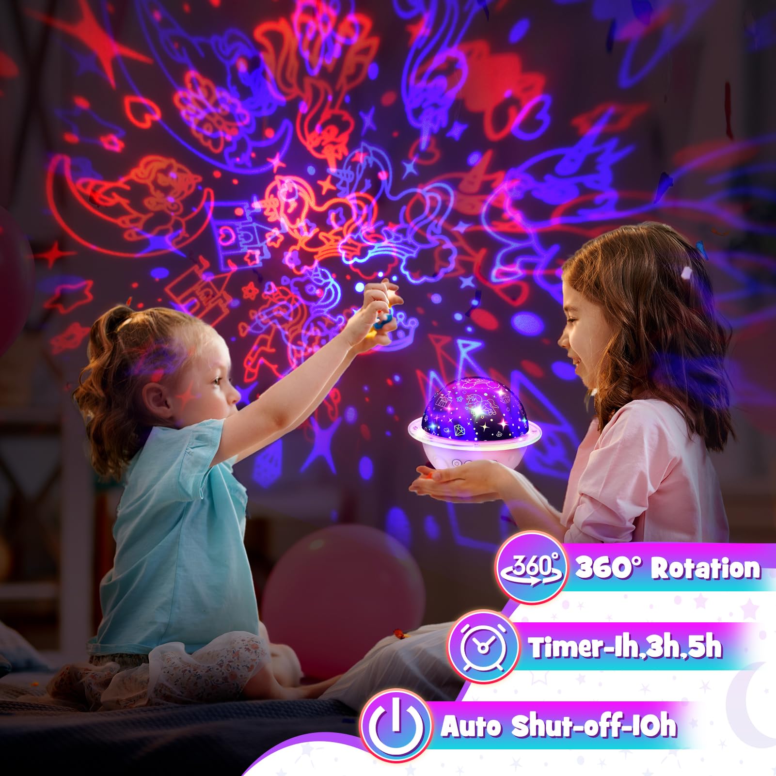 Luz Noche Infantil Proyector Cielo Estrellado IKidiki Sirena/Unicornio - Luz Nocturna Recargable Con Control Remoto Proyector Unicornio Estrellas