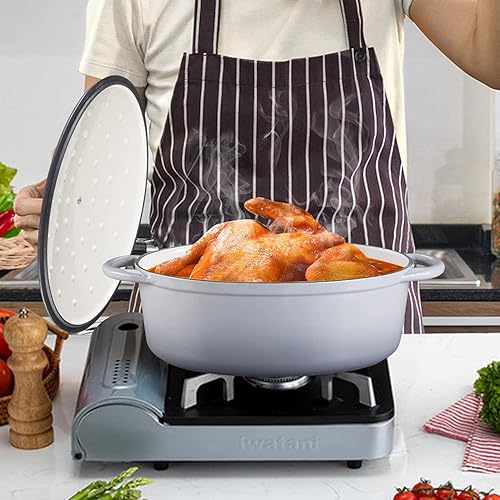 Miniatura 5 de Horno holandés ovalado de hierro fundido esmaltado, olla holandesa ovalada esmaltada de 7 cuartos de galón con tapa y asas dobles para estofar, para