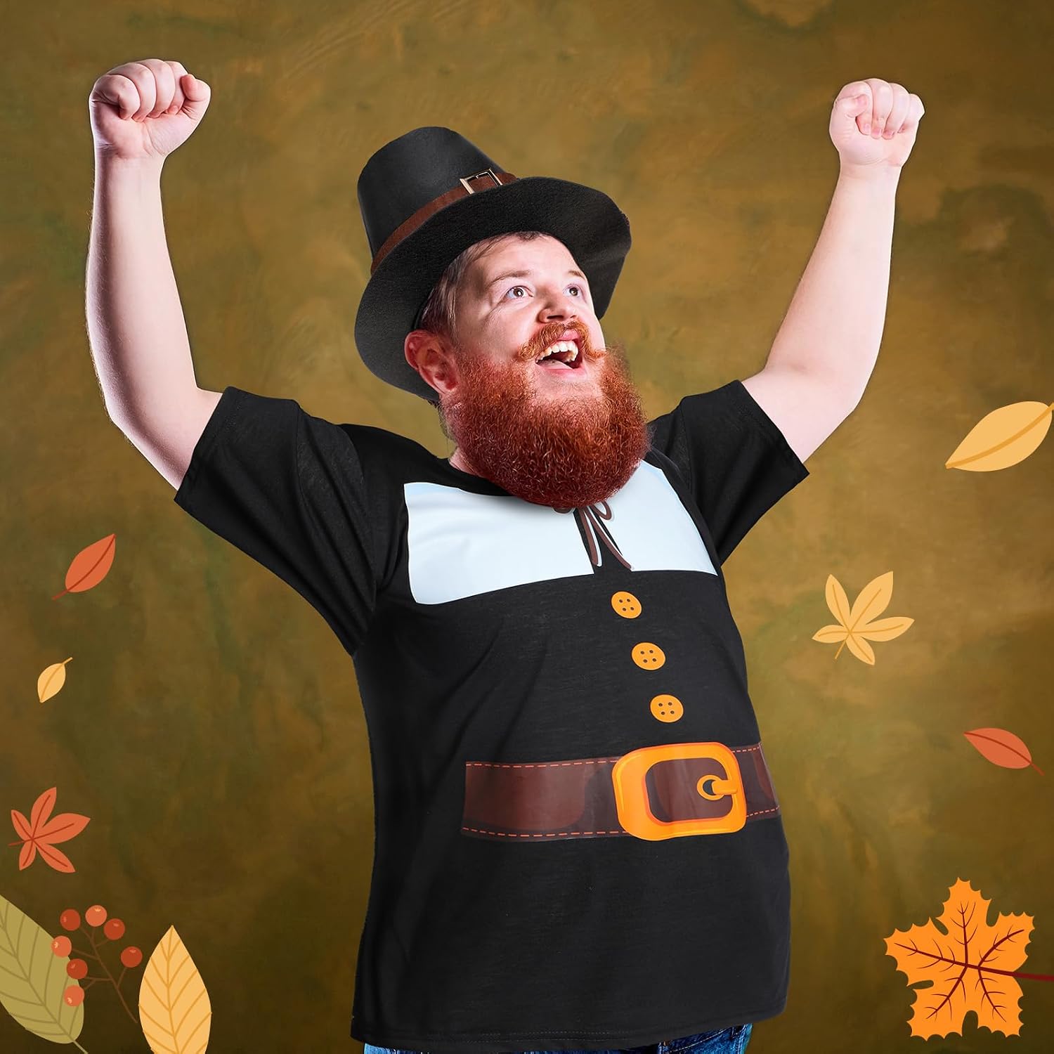 HooLing 4 Pcs Thanksgiving Pilgrim Costume Set for Shirt Pilgrim Hat Socks Shoe Covers Historic Men Thanksgiving Costume
