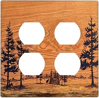 Rustic Farmhouse Brown Pine Tree Wood Grain Outlet Covers 2-Gang Duplex Light Switch Covers Decorative Gfci Wall Plate Electrical Receptacle Switchplate Plug Faceplate for Bathroom Decor