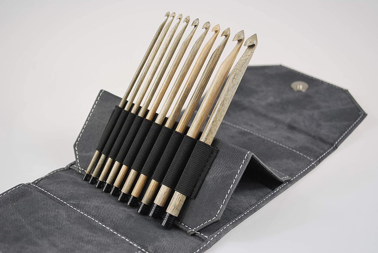 Revolution Fibers Driftwood - Set di uncinetti per uncinetti, in denim grigio, 10 uncinetti, taglie dalla E alla M