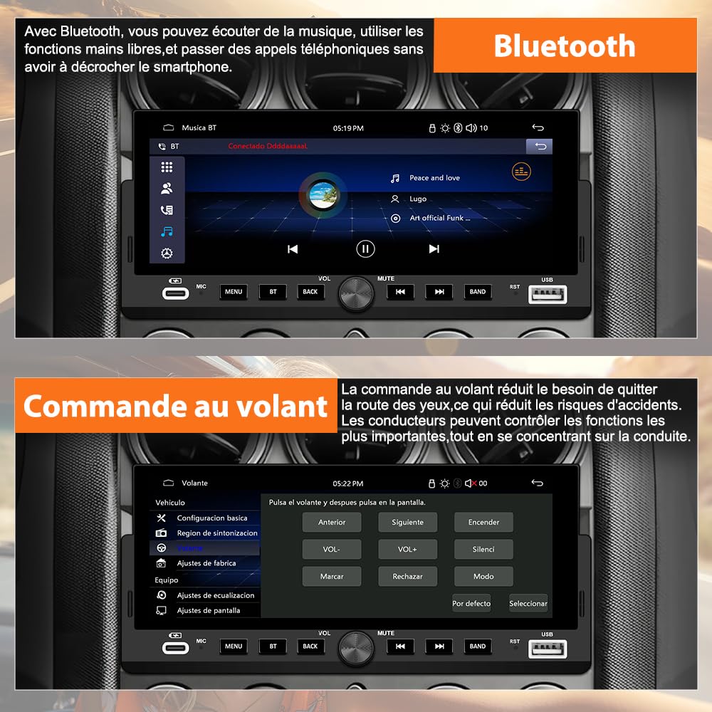 AWESAFE Autoradio Carplay 1 DIN avec CarPlay & Android Auto/6.86" Écran HD/FM, USB/Type-C/Caméra de Recul/Commande Vocale