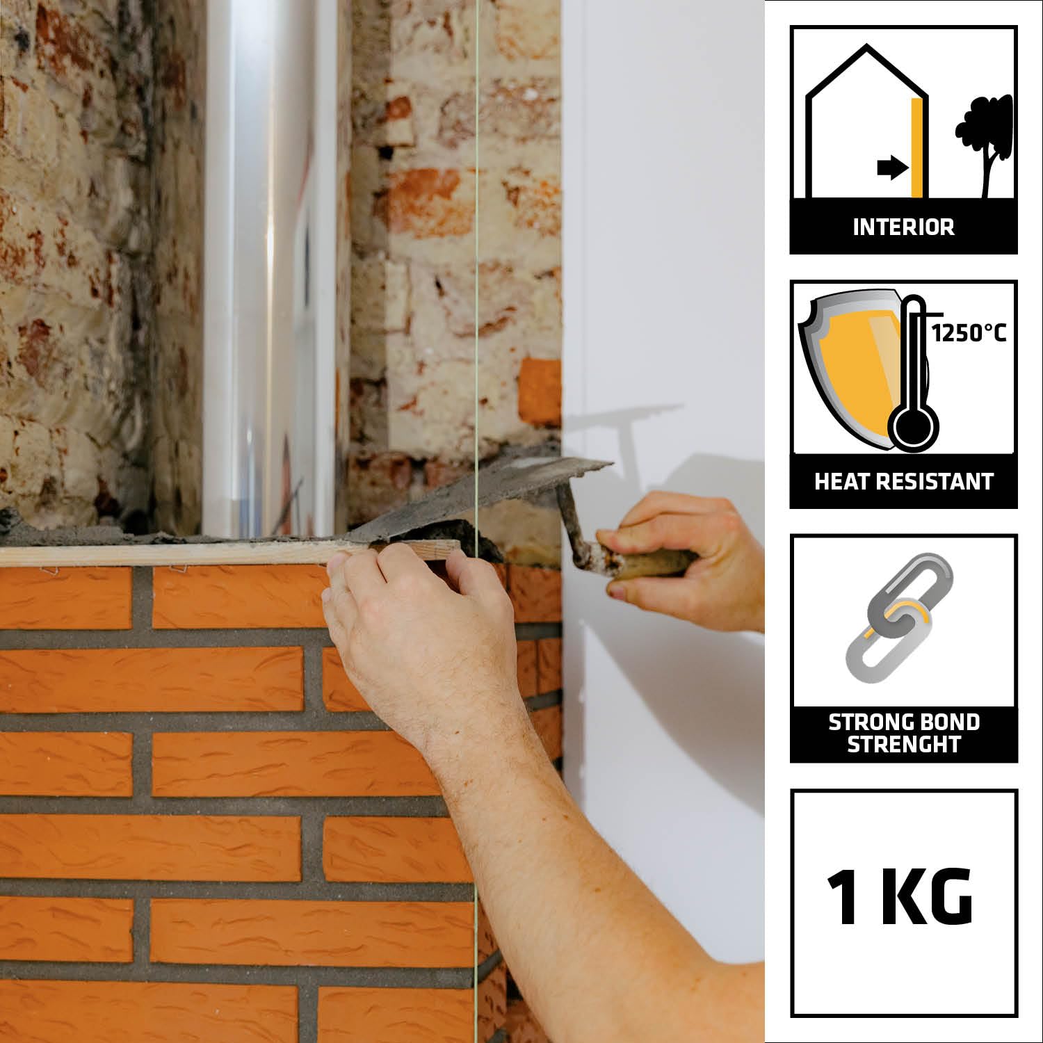 Everbuild XL Fire Cement - Ready Mixed - Resistant to Temperatures Up to 1250˚C - Buff - 1kg, 1 Kg - Image 2