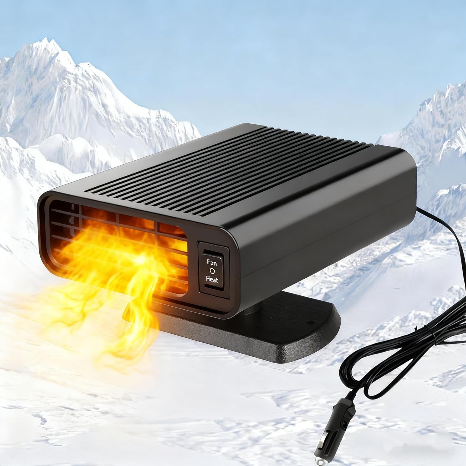 12V Portable Fast Heating Car Defroster and Defogger, 150W Car Heater for Windshield, 360° Heater Plug into Cigarette Lighter for Cars, SUVs, RVs