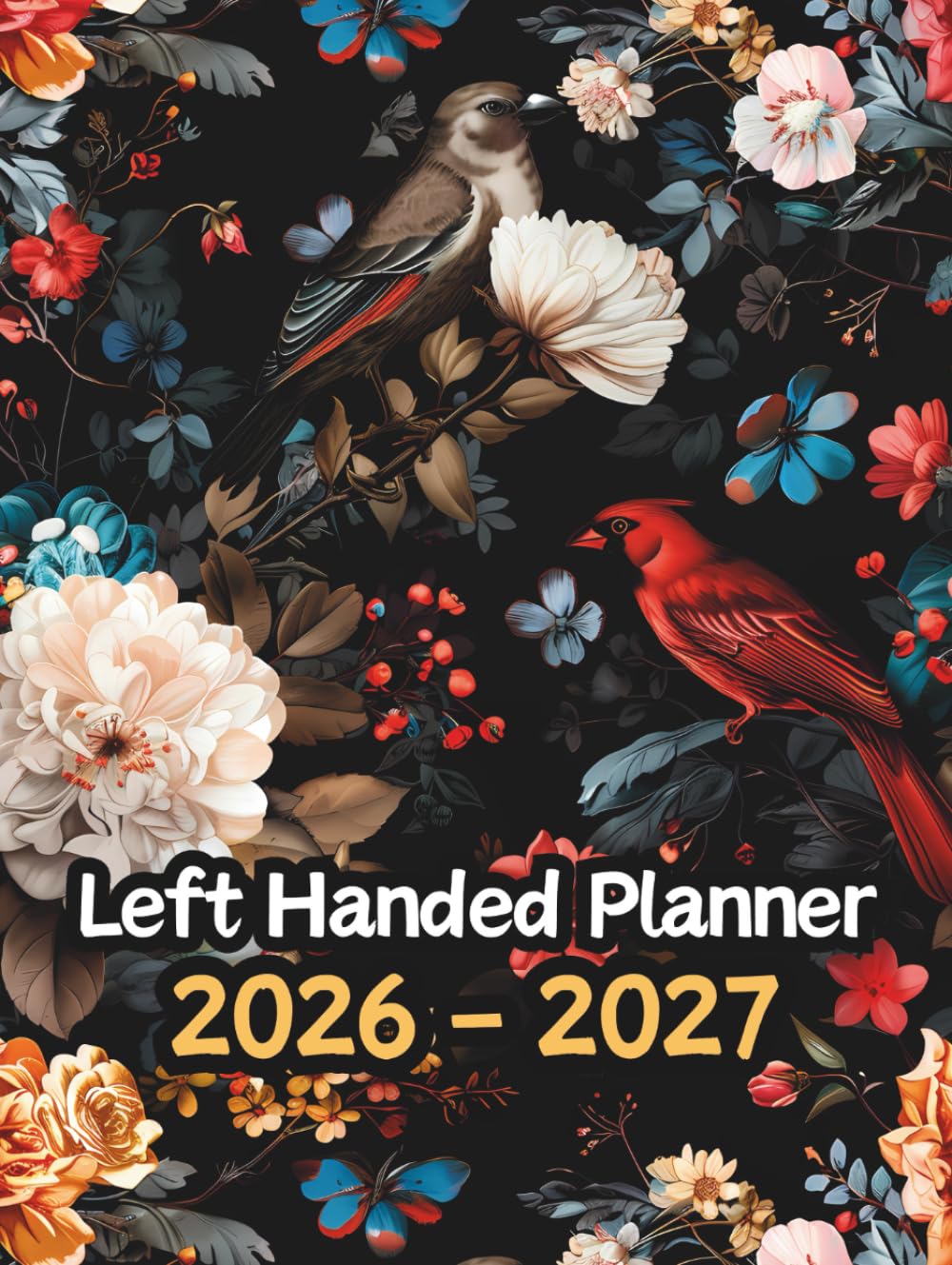 Birds and Flowers Left Handed Planner: 2 Year Weekly Sunday to Saturday Calendar | Gift For People Who Love Nature, Wildlife Lovers | For Back To School, Office, Work | 8.5 x 11 Inches | v1