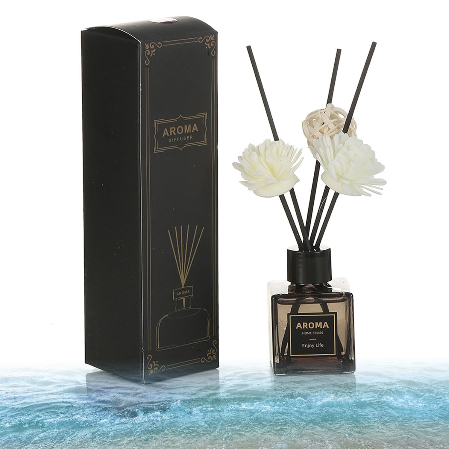 Reed Diffuser Set, 50ml Clean Linen Scented Diffuser with Sticks Home Fragrance Reed Diffuser for Bathroom Shelf Decor (Ocean)