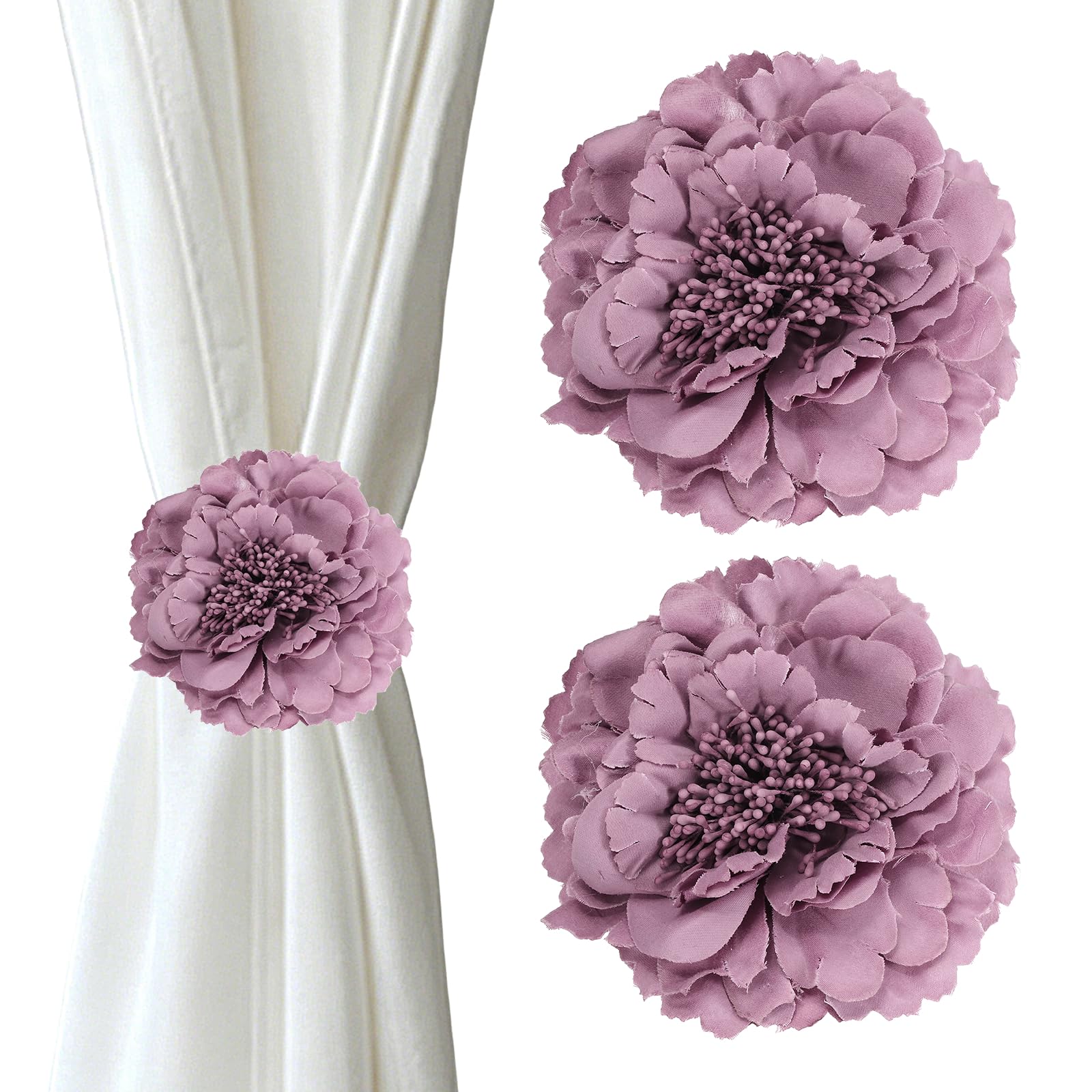 sourcing map Flower Curtain Clips 2PCS, Curtain Tiebacks Decorative Window Drape Holdback Window Drapery Decorative Clip Buckles for Bedroom Office Decor, Light Purple
