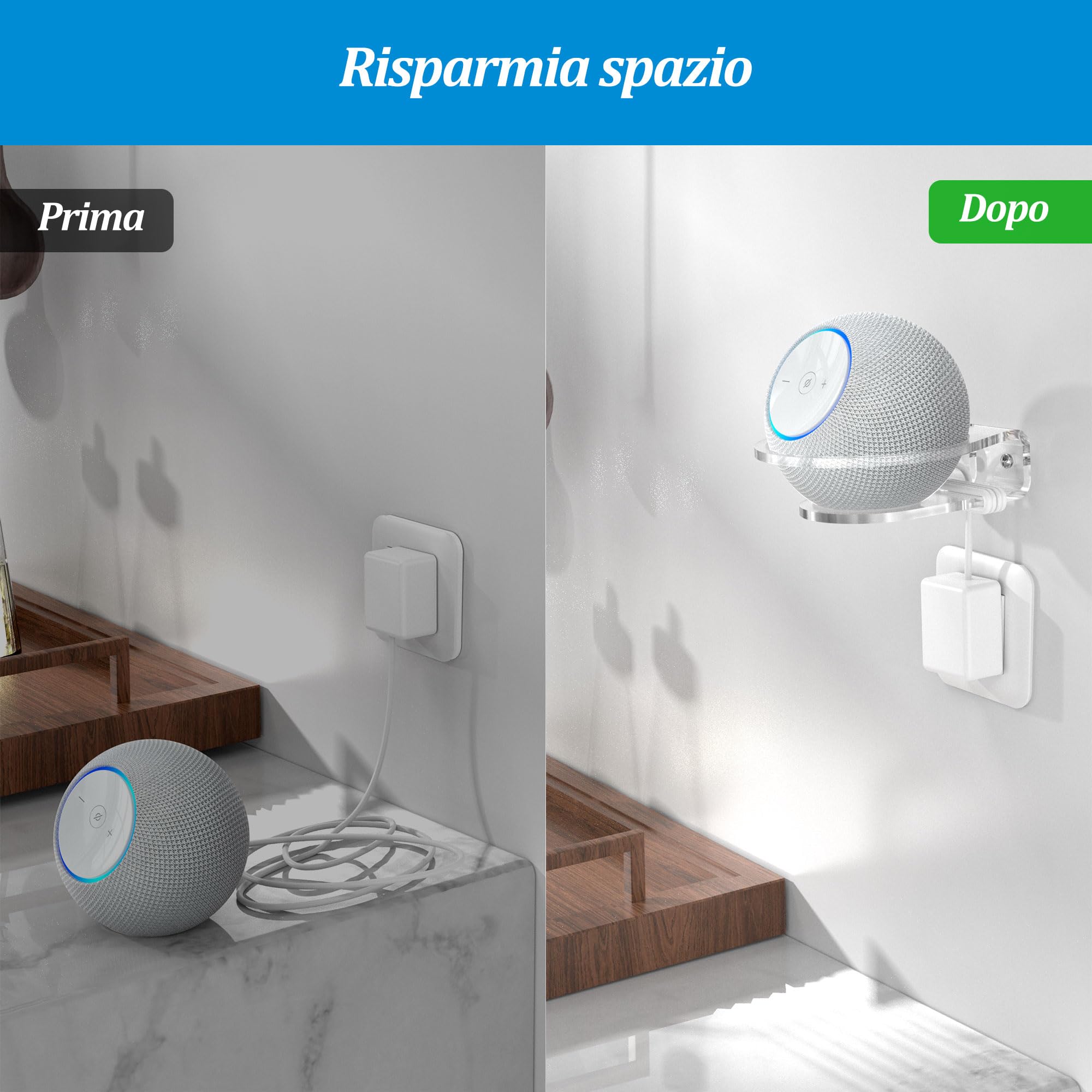 PlusAcc Supporto a Parete per Dot Max – Supporti Compatibile con HomePod Mini, Dot 4/5 Generazione, Pop in acrilico per altoparlante, salva-spazio (1 Pezzo)