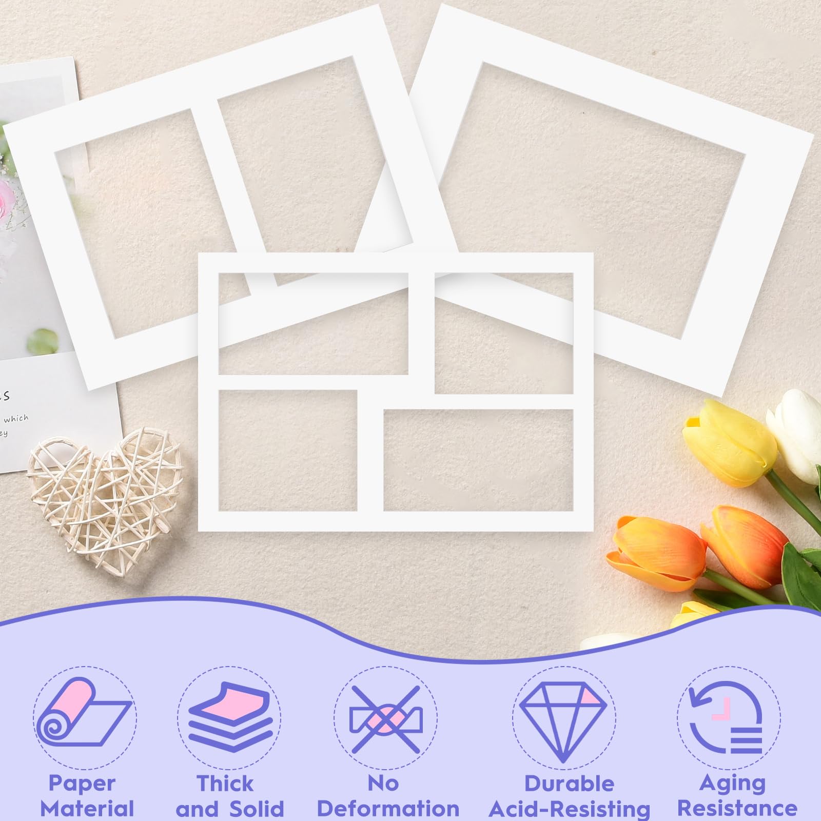 6 pezzi di passepartout di colore bianco resistente all'invecchiamento per foto di stampe artistiche, presentazioni e protezione