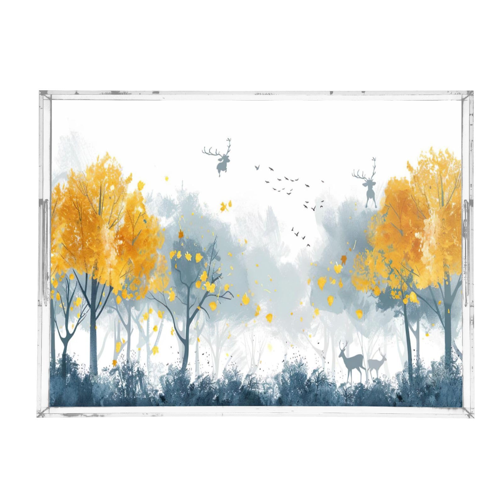 BOESI Doodle Colorful Tree Pattern Acrylic Decorative Dining Tray, Acrylic Decorative Tray Organizer with Handle for Kitchen, Dining Room, Bathroom, Dresser