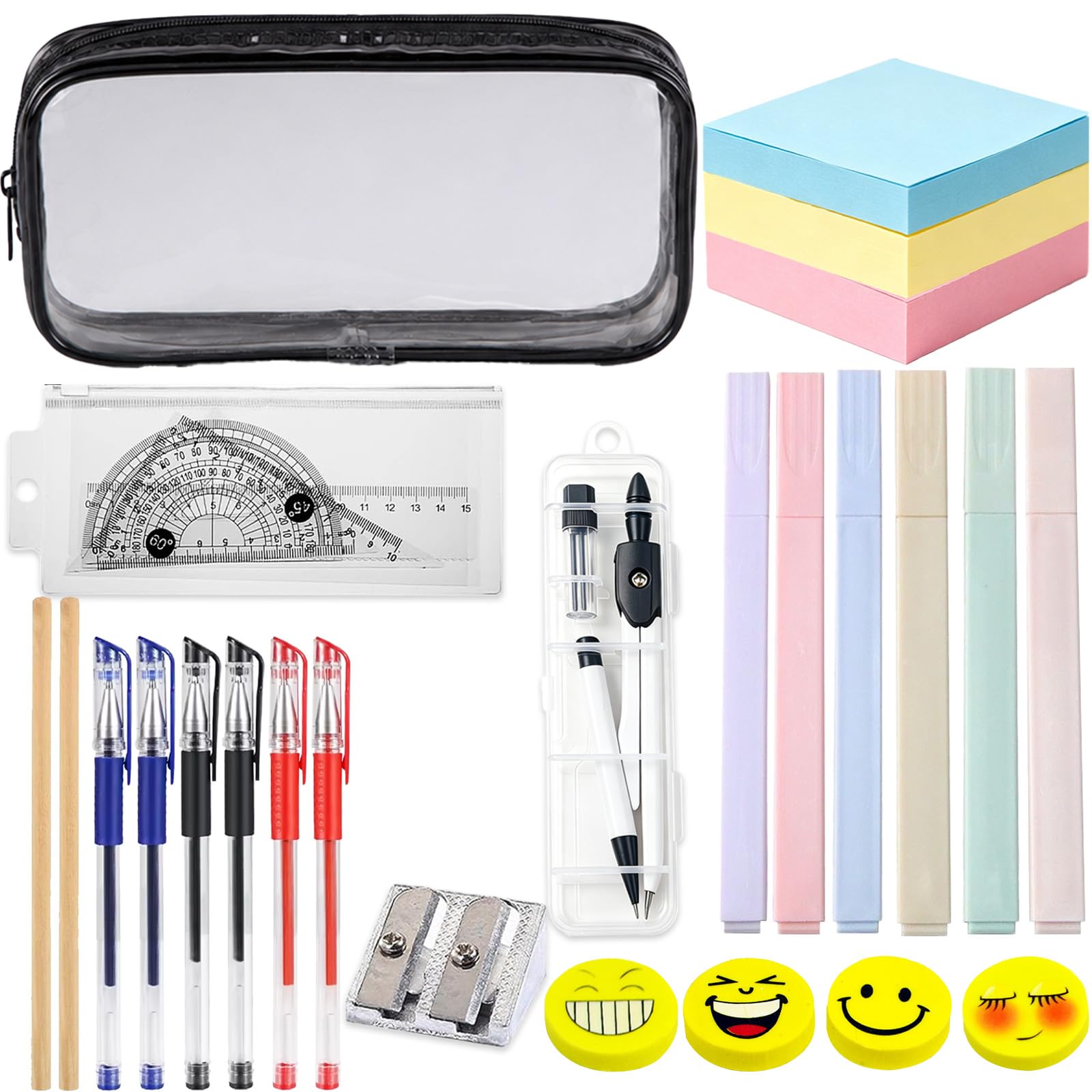 322pcs Secondary School Stationery Set Gel Pens, Pencil, Ruler, Triangle, Protractor, Eraser, Sharpener, Sticky Notes and Pencil Case, Portable Study Supplies for Students, Classroom and Office Use