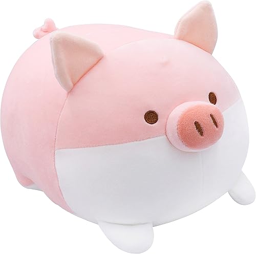 Achwishap Peluche de cerdo de peluche de 13.7 pulgadas, lindo animal de peluche kawaii, almohada de peluche para niños y niñas, rosa