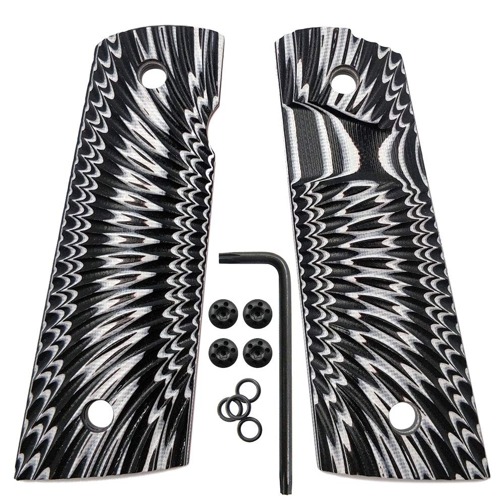 Cool Hand 1911 G10 Grips, Black Screws Included, Full Size (Government/Commander), Magwell Cut, Big Scoop, Ambi Safety Cut, Sunburst Texture