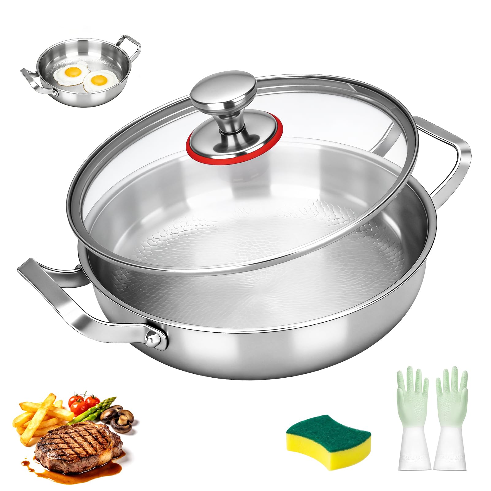 Poêle à frire en titane 28 cm induction avec couvercle et accessoires