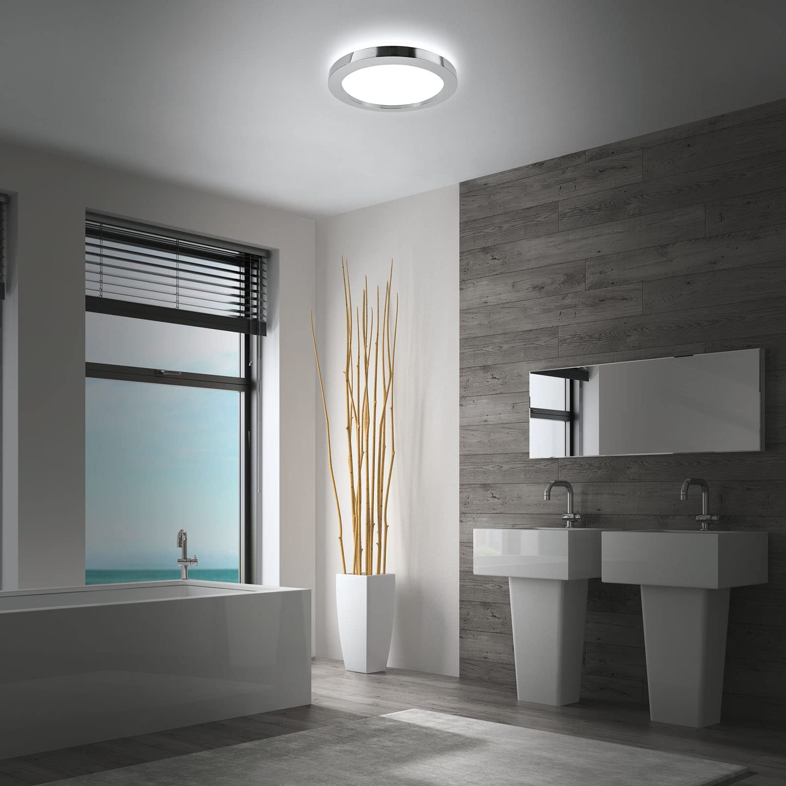 BRILONER - Plafoniera da bagno a LED con retroilluminazione, lampada da bagno a LED IP44, molto luminosa 3600 lumen, luce bianca neutra, cromo, 410x60 mm (DxH)