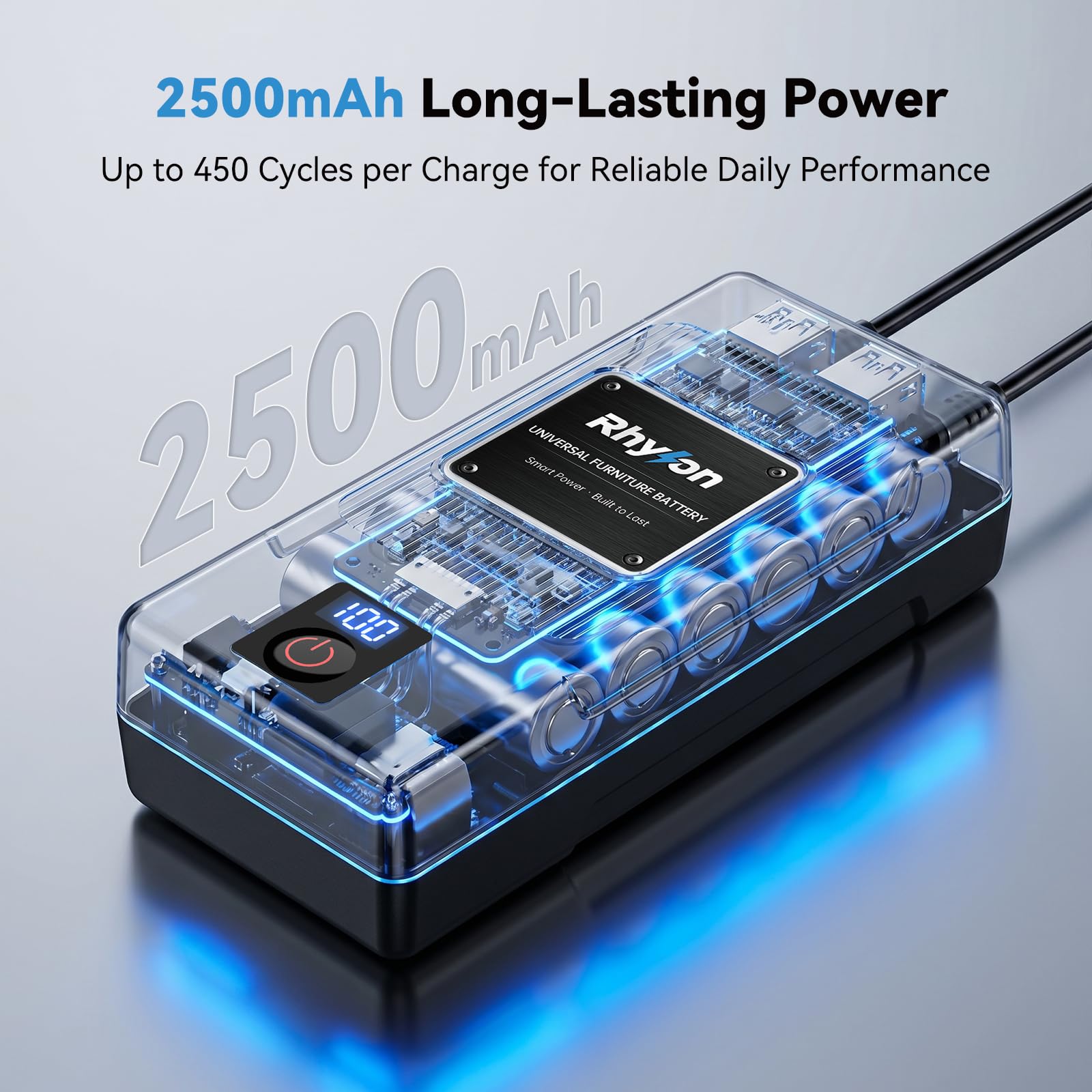 Paquete de baterías para muebles reclinables, batería reclinable recargable de 2500 mAh con pantalla LED, universal de 2 pines para sillón reclinable eléctrico, sofá, sofá y silla elevadora