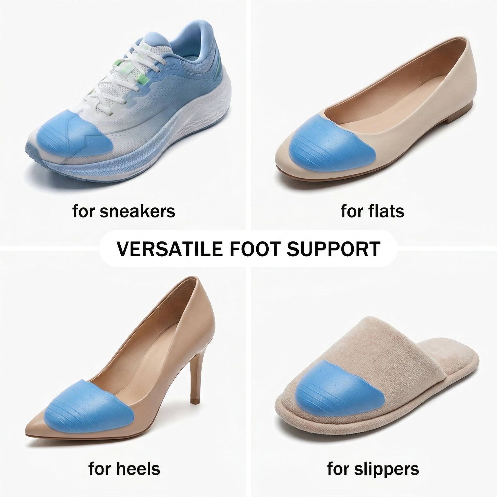 2 Pares de Relleno para Zapatos Grandes Ajustador de Talla de Calzado Reutilizable Almohadillas Suaves para Puntera de Calzado Holgado para Arco Plantar