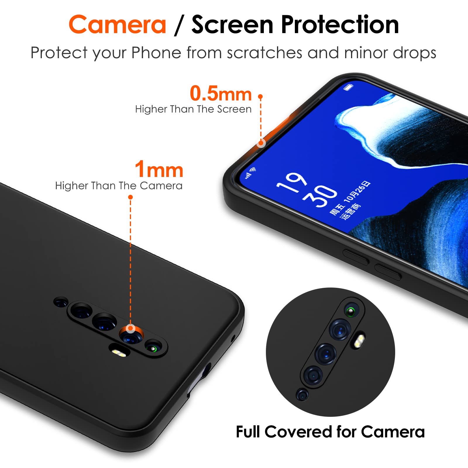 Cover Silicone Per Oppo Reno 2Z Bianco - Custodia Sottile Antiurto Con Protezione Fotocamera TPU