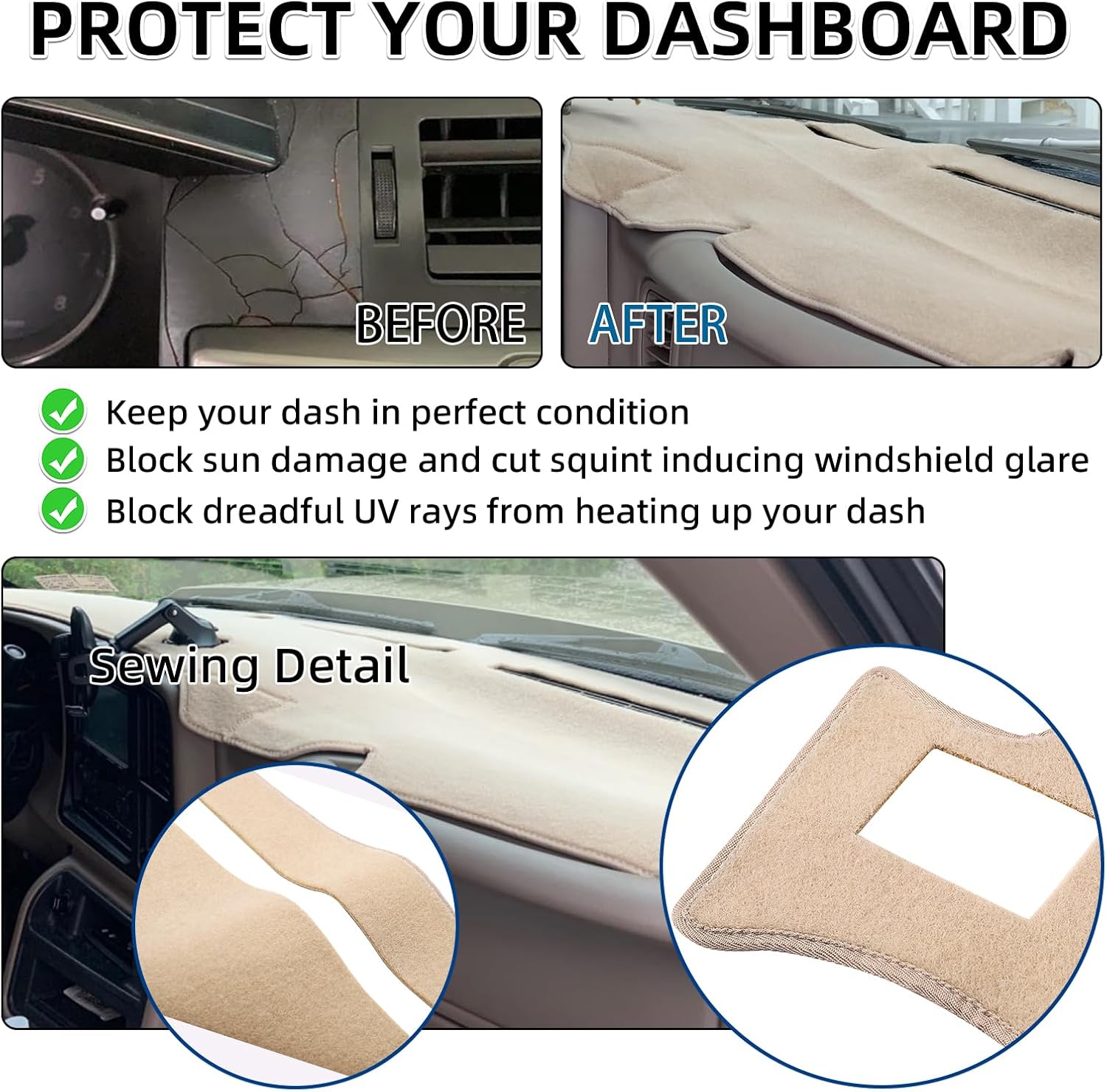 Dash Cover Custom Fit for 1999-2006 GMC Sierra/Chevy Chevrolet Silverado,2000-2006 GMC Yukon XL/Chevy Suburban Tahoe Avalanche,Dashboard Mat Pad (99-06 Beige)