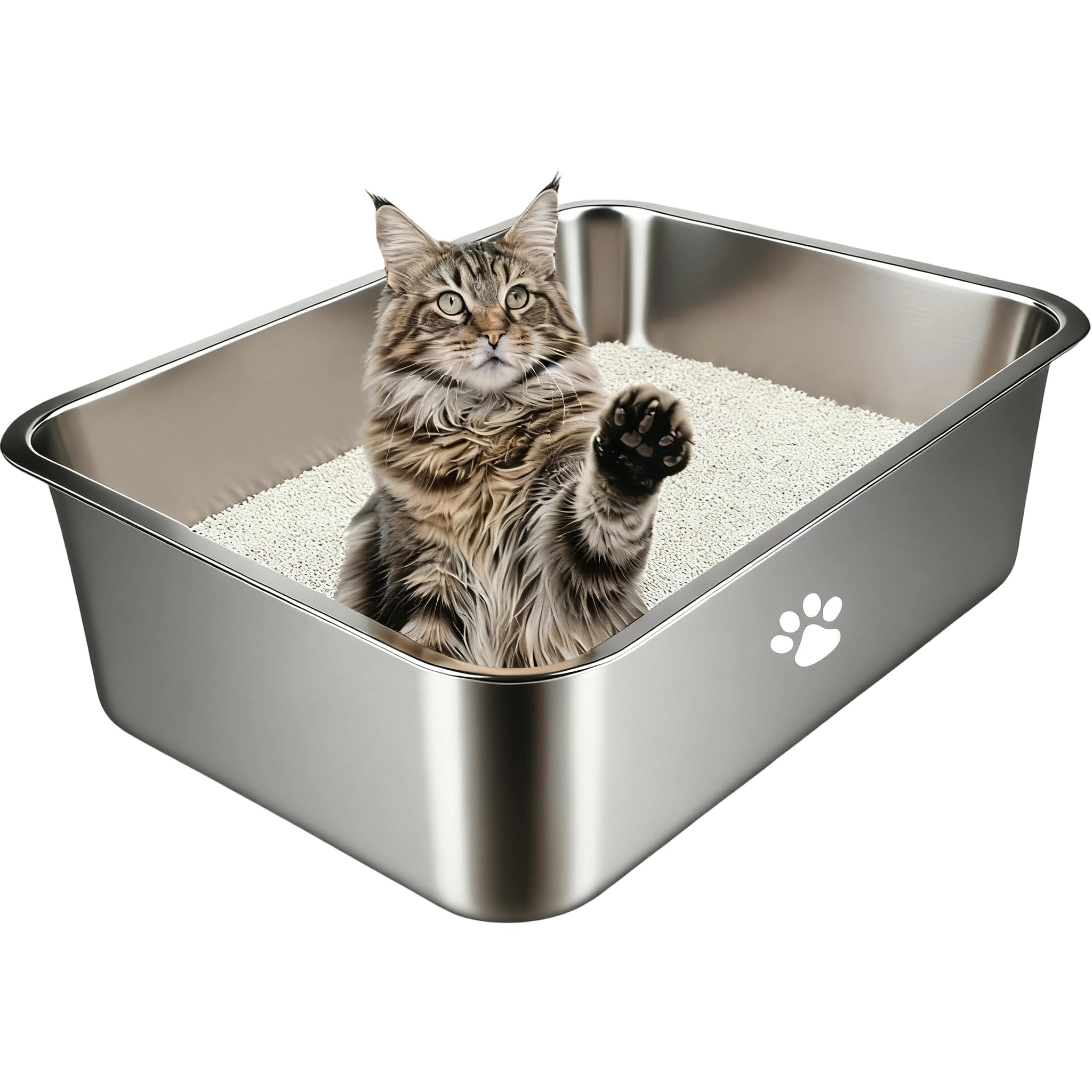 Stainless Steel Cat Litter Box,High Sided Cat Pan,Metal Kitten Litter Pan,Large Metal Litter Box for Cats,Rabbits,Non-Stick,No Smell,Smooth Surface,Splash-Proof,Easy to Clean23.6"x15.8"x5.9"