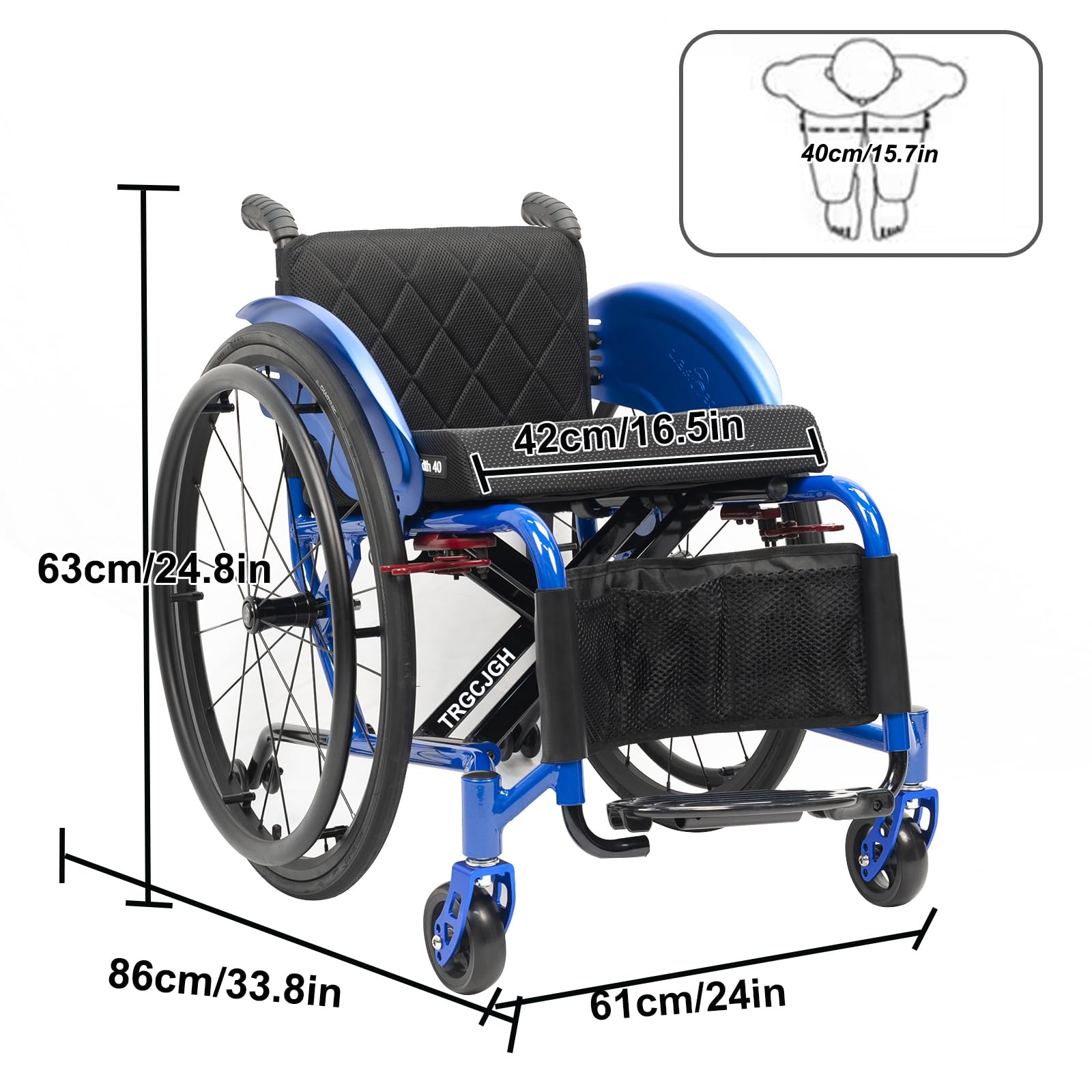 Sedia a rotelle Pieghevole, Carrozzina per disabili, Manuale, Cintura di Sicurezza, Leggera, Poggiapiedi Pieghevole(42cm/16.5in Seat,Black)