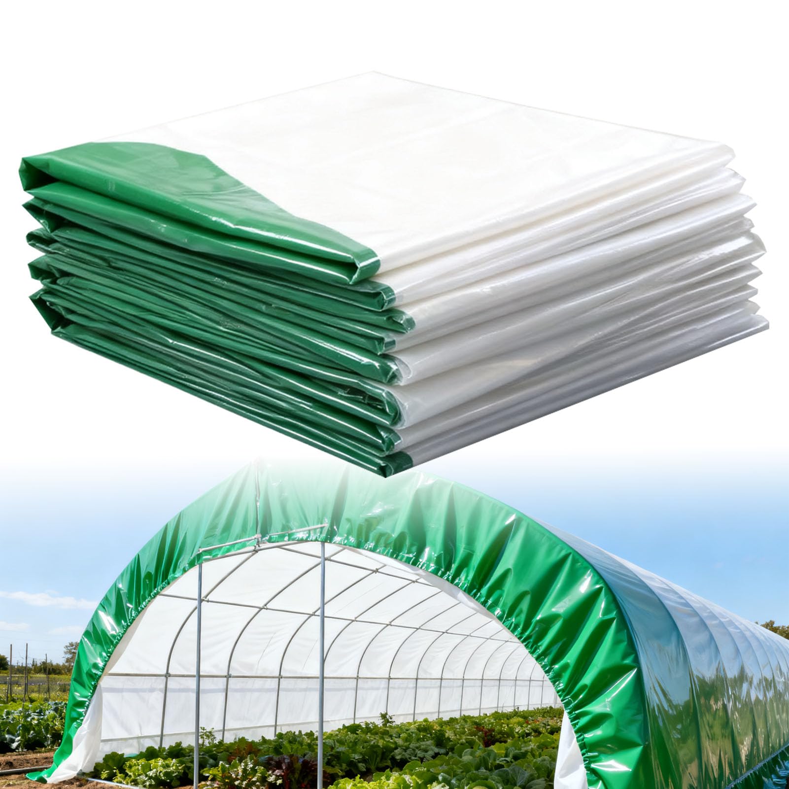 Láminas de Polietileno para invernaderos, Láminas de plástico Gruesas para jardinería, Cubiertas Impermeables Verdes y Blancas para Cultivos agrícolas en invernaderos(Size:3x20m)