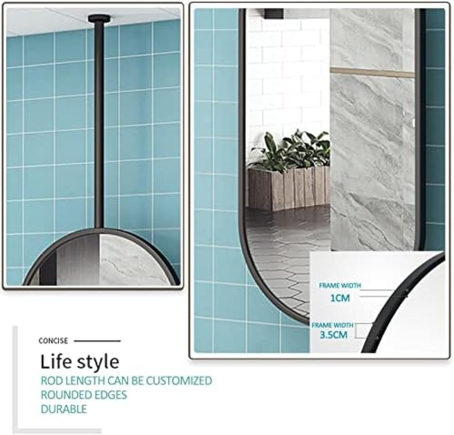 Specchio Ovale con Cornice in Metallo Nero Specchio Appeso A Soffitto Bagno Galleggiante Specchio Decorativo da Parete Specchi da Toeletta Specchi da Barba Cosmetici per Il Trucco P, 40cmx60cm