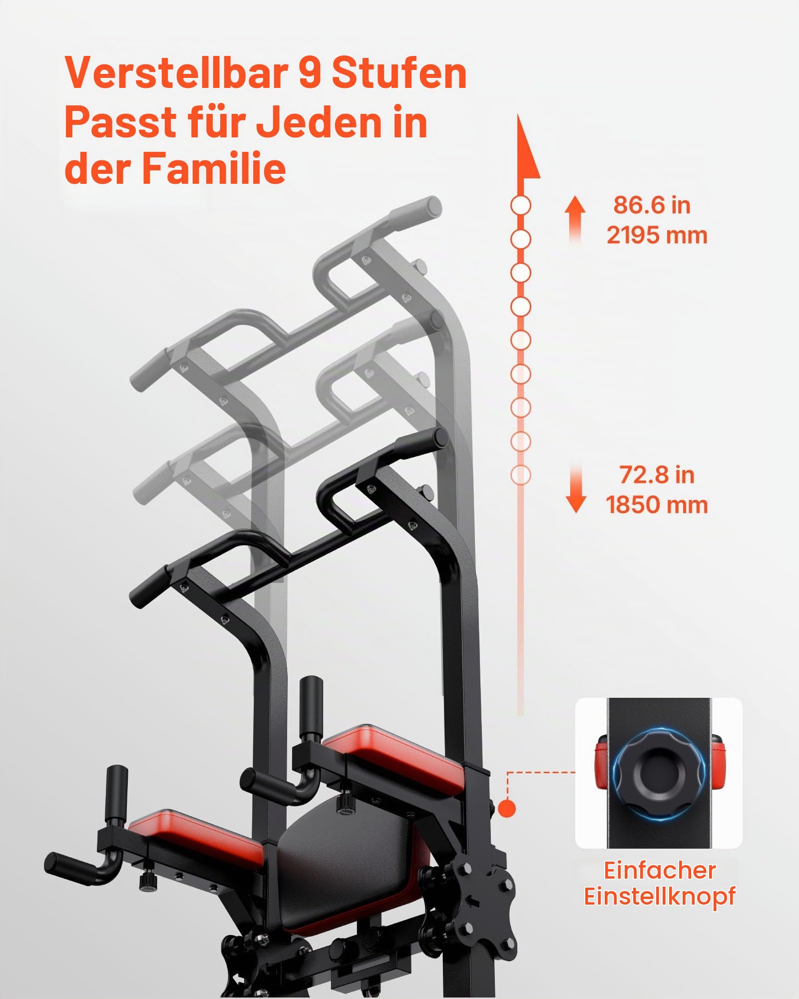 VEVOR Klimmzugstange Klimmzugstation Power Dip Station mit 150 kg Tragkraft & H-Rahmenkonstruktion stabilem Sockel & Unterstützungsplattform, 9-fach höhenverstellbar, Training von Armen Rücken