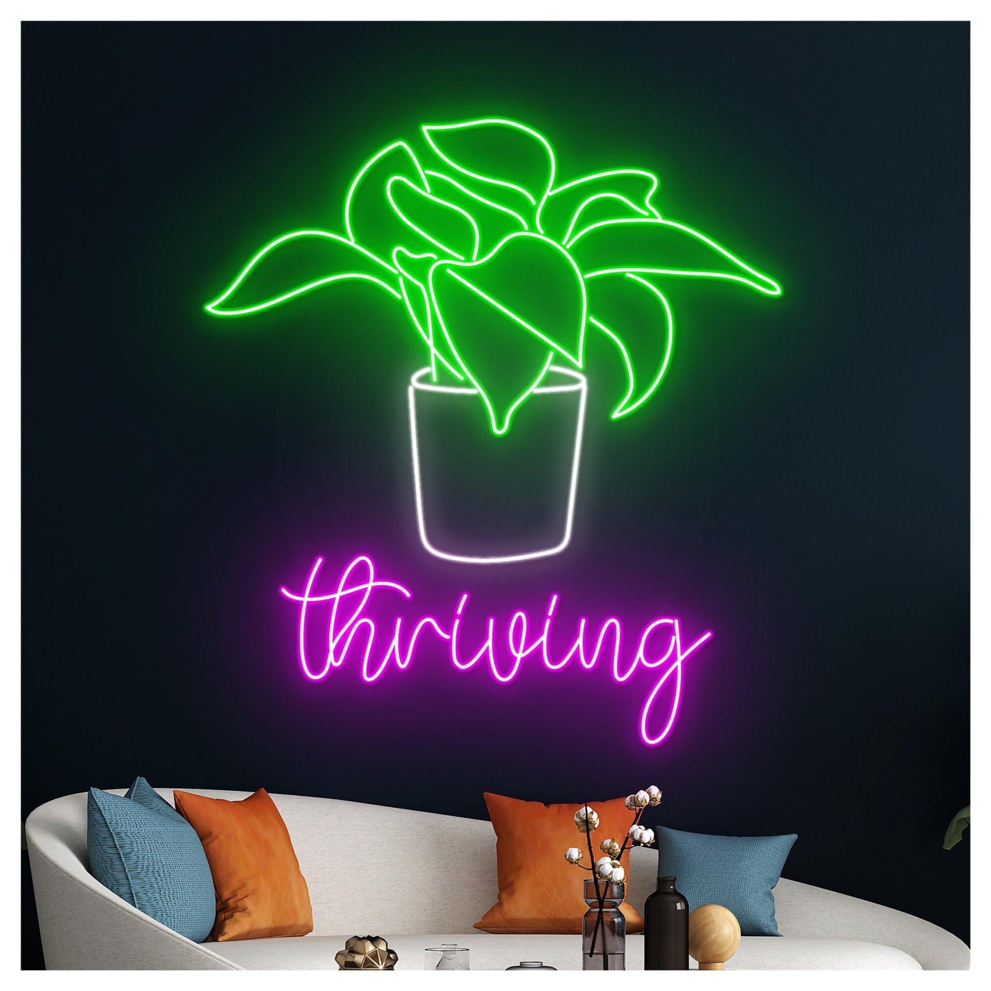 Insegna al Neon Insegna Al Neon Con Luce LED Verde Per Vasi Di Piante Prosperose, Decorazione Da Parete Per Stanza, Foglie Ecologiche E Naturali, 58cm