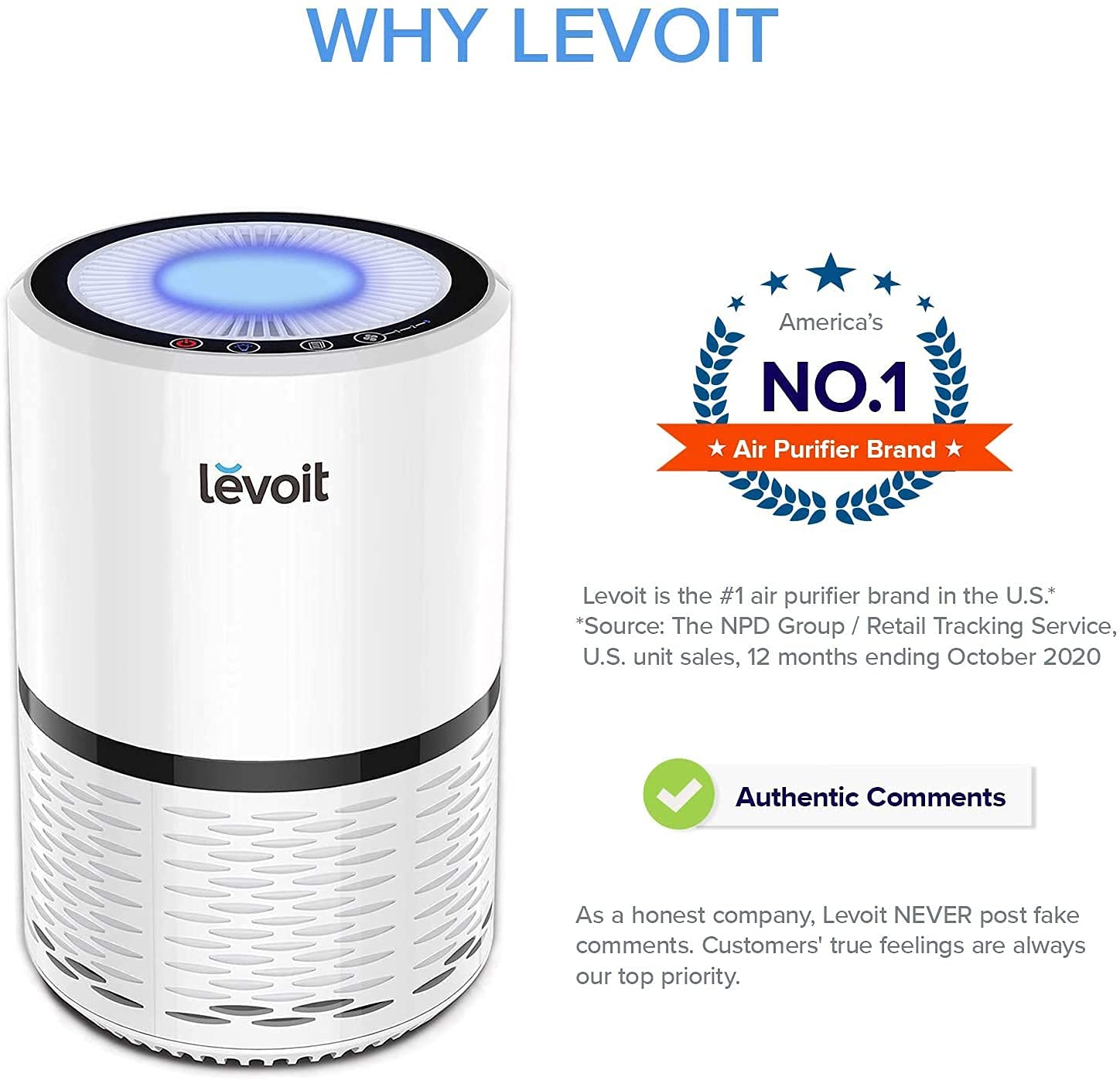 Levoit Air Purifier for Home, Quiet H13 HEPA Filter Removes 99.97 of