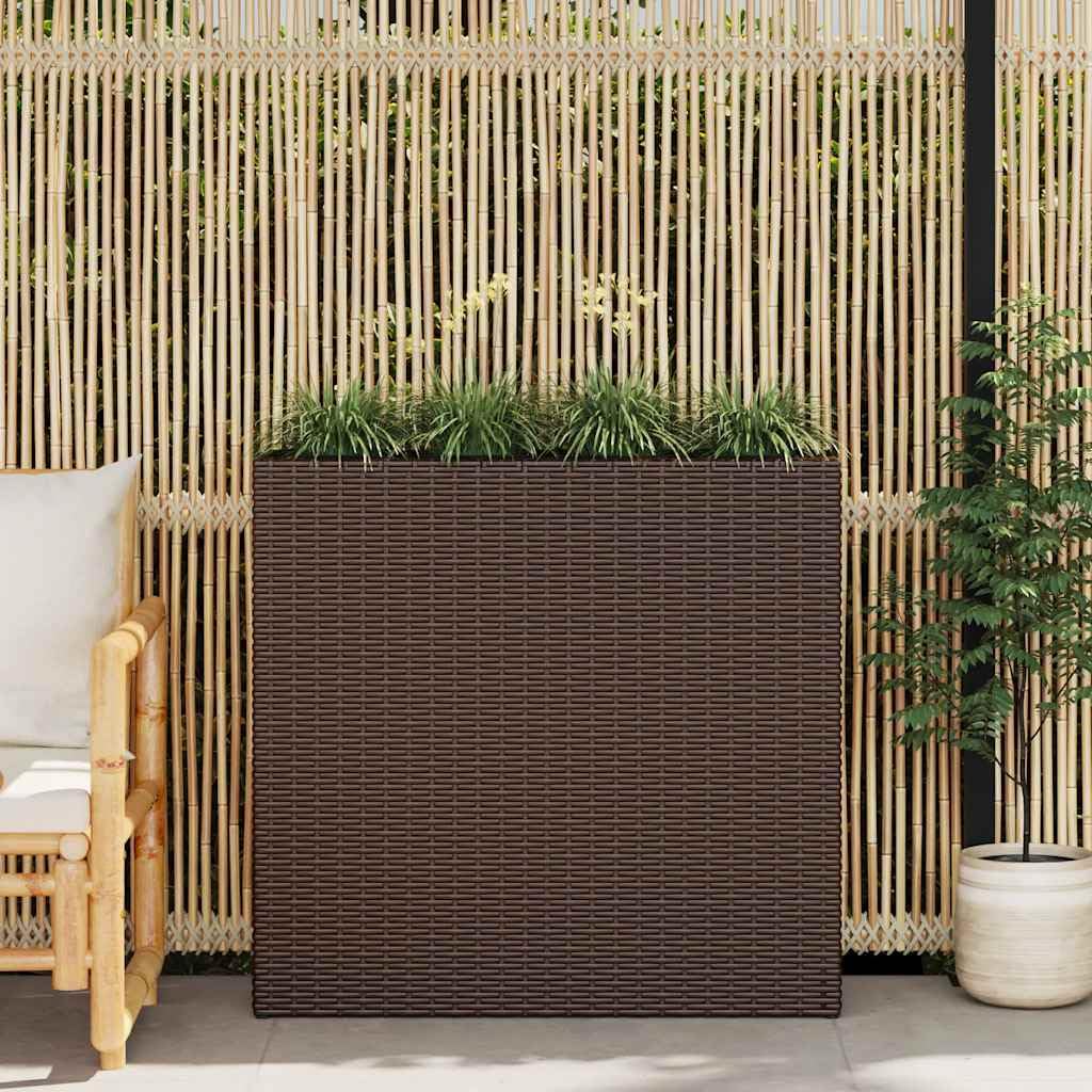 Cama elevada de jardín con 4 macetas de resina trenzada marrón, maceta de jardín, bandeja de plantación para cultivar flores plantas suculentas, terraza, patio y balcón