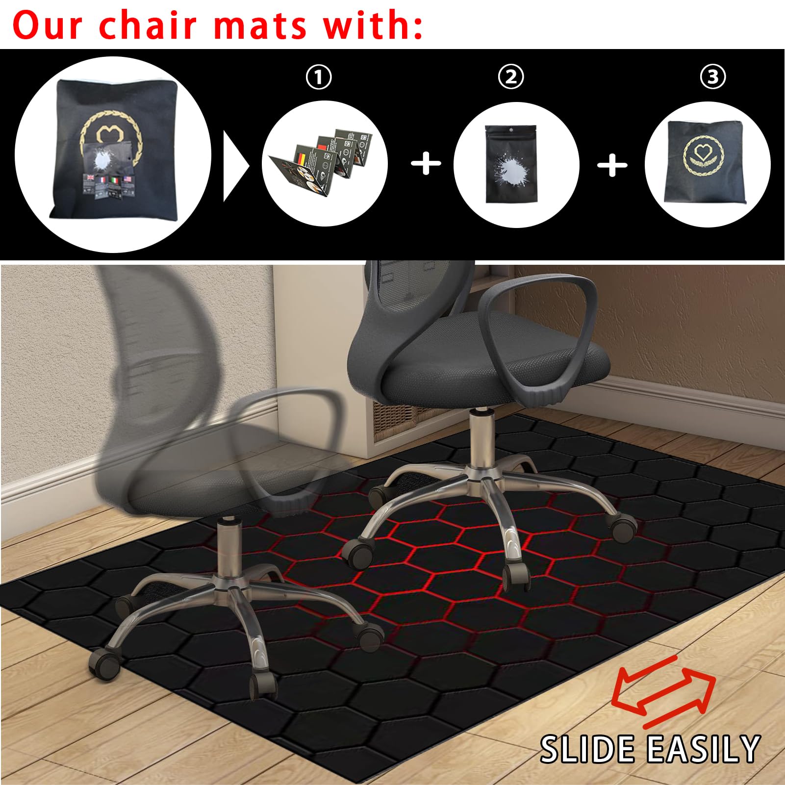 Tapis de Protection pour Chaise de Bureau, adapté aux parquets et moquettes. Glisse Facile et Confortable. Dalle de Bois 70 x 100 cm.