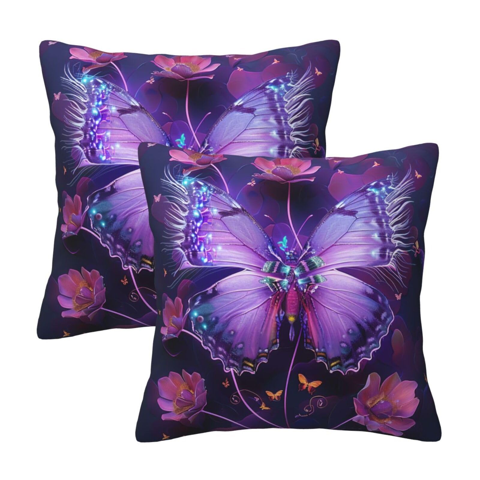Butterfly Throw Pillow Cases 2 Pack Square Pillowcases Soft Pillow Protectors for Couch Livingroom Sofa Bed Office Car,30x30 CM