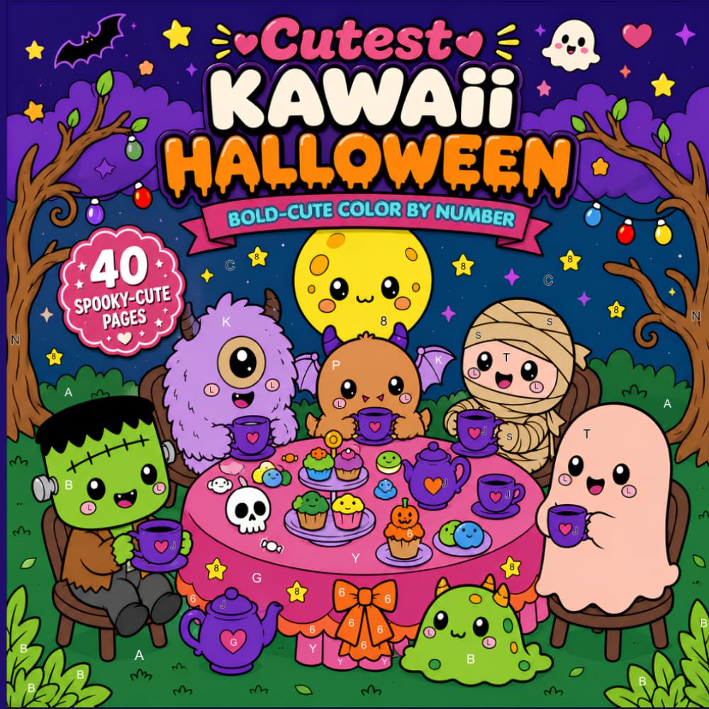 Kawaii Halloween Color by Number: Bold and Easy Cute Pumpkins, Ghosts & Monsters Await Your Crayons — 40 Spooky Designs for All Ages (Bold and Easy Color by Number)