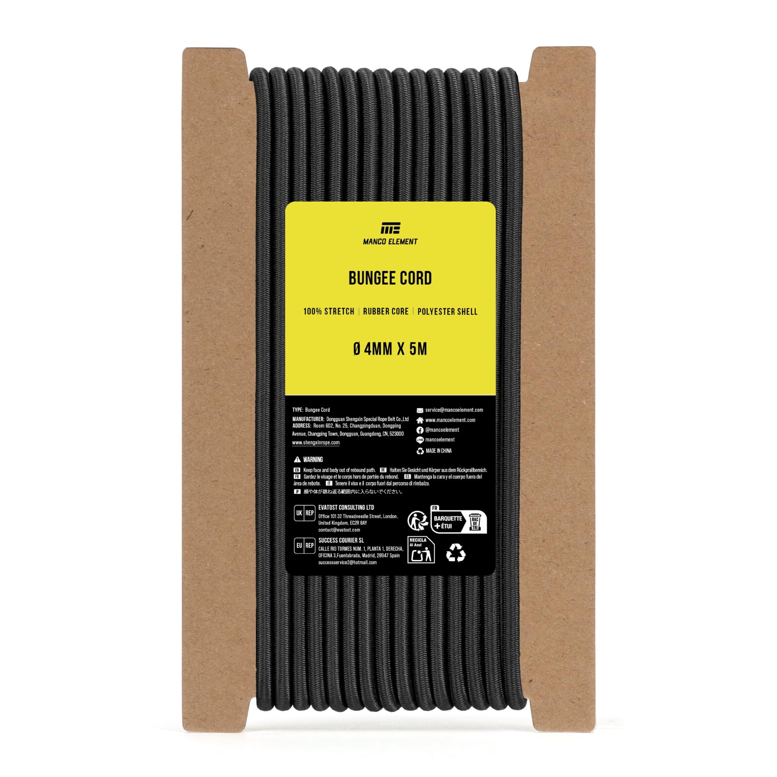 Manco Element Black Bungee Cord 4Mm X 5M Elastic Cord Shock Cord