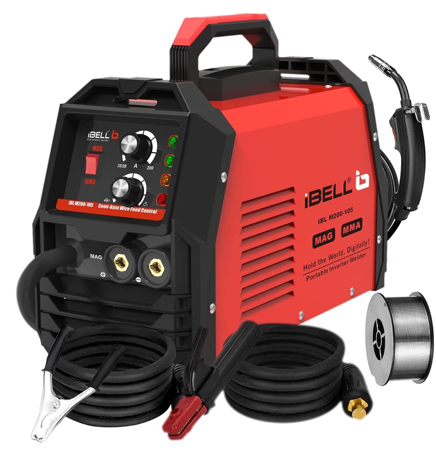 iBELL MAG/MMA Welder Flux Cored Wire Gasless AC 220V, 5.0 KvA IGBT Inverter Welder 2 in 1 Flux Core/Solid Wire MAG Welding Machine