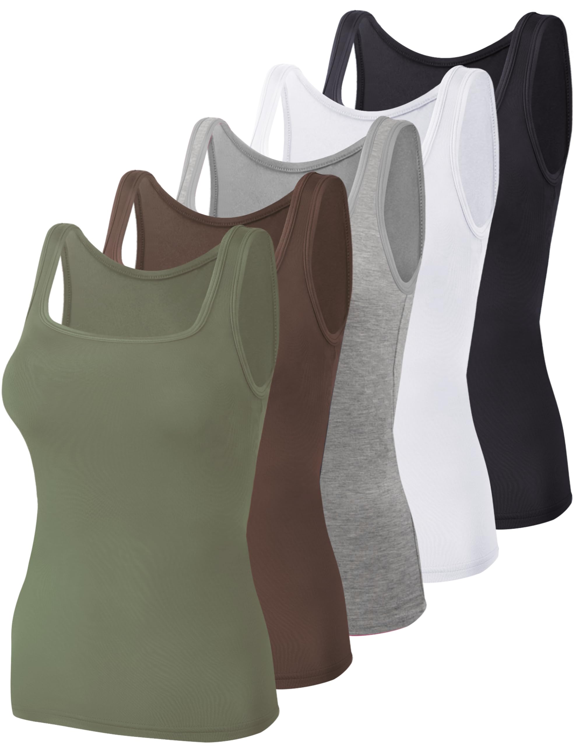 BQTQ 5 Pièces Débardeur Femme Tank Tops Extensibles Crop Top sans Manches Maillots de Corps à Col Carré Débardeur