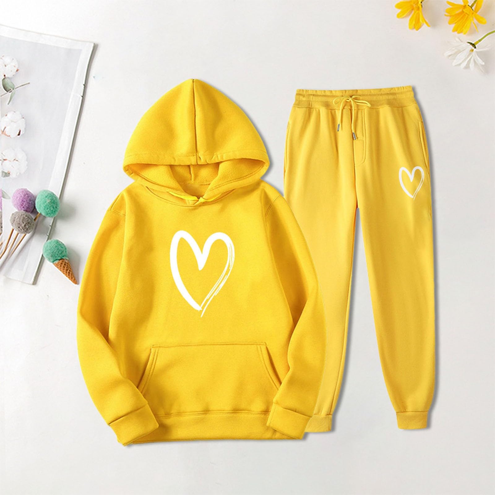 Ensemble de sport 2 pièces pour femme à manches longues et pantalon long avec sweat à capuche | Survêtement ample pour femme - Élégant - Survêtement de jogging Y2K - Avec poches - Confortable - 2 pièces