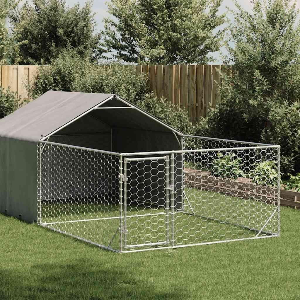 vidaXL Cuccia per Cani da Esterno con Recinto 5x2x1,5m Acciaio Zincato, gabbia per cani all'aperto, gabbia per cani di grandi dimensioni, canile coperto