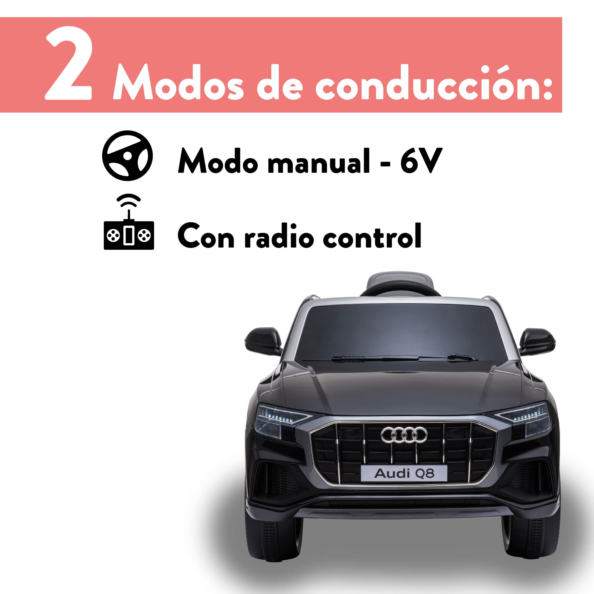 FEBER Samochód elektryczny dla dzieci od 3 lat Q8 czarny 12V R/C, sterowanie radiowe, z: Reflektory ze światłem, 3 prędkości, przepustnica i hamulec elektryczny, słynny (800013444)