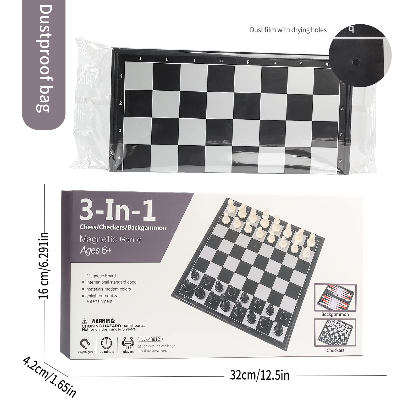 Andux Pieghevole Magnetico Tre in Uno Gioco da Tavolo Set CXYXQ-02 (L) | Gioco da tavolo portatile da viaggio, per adulti e adolescenti, per il tempo libero, per l'interazione di gruppo
