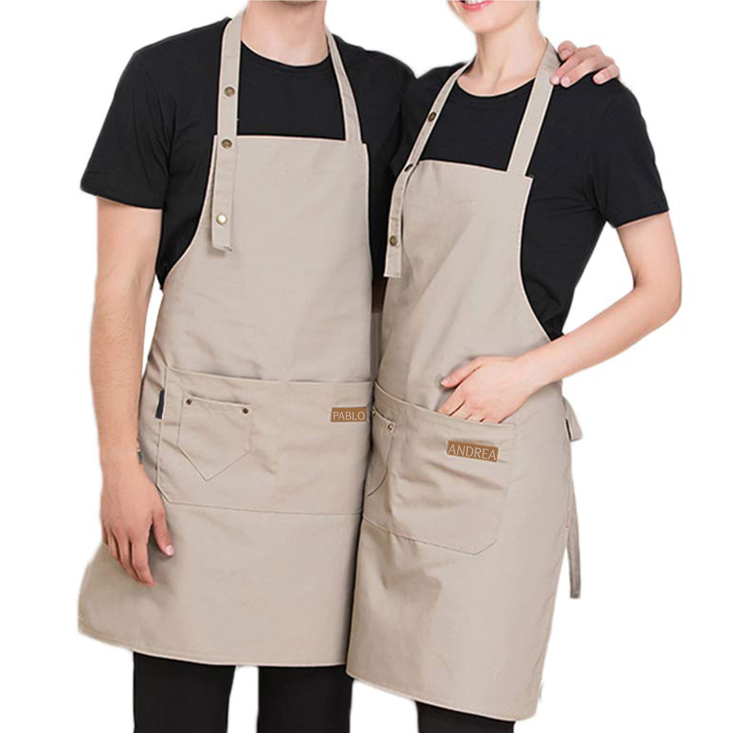 Delantal cocina Hombre Mujer personalizado.PACK 2 UNIDADES Delantal profesional Personalizado. Delantal camarero.Antihumedad. 3 bolsillos. Regalo parejas.