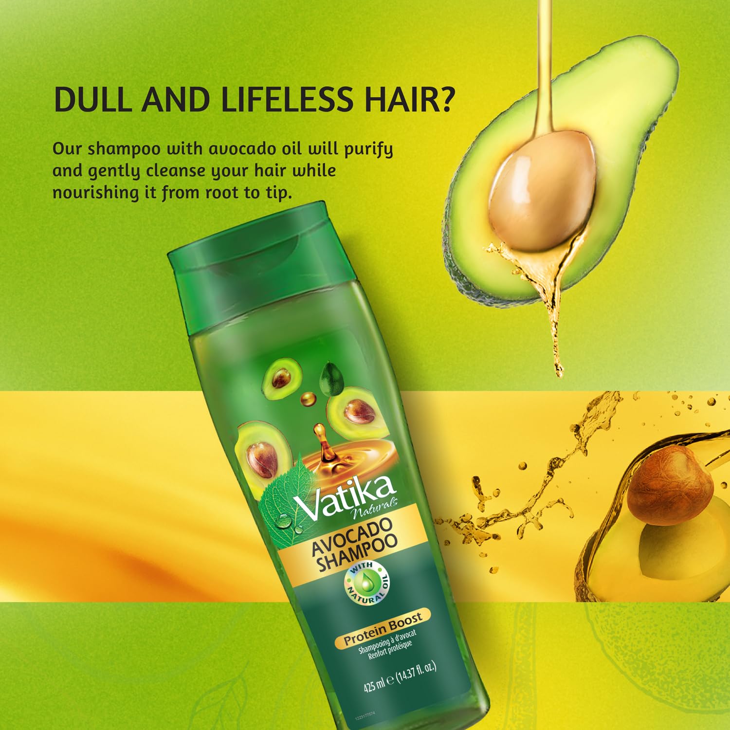 Vatika Naturals Oil Shampoo - Detoxify, Nourish, and Repeat for Luxuriously Revitalized Hair - Phthalate-Mineral Oil free - Avocado Extracts 425ML