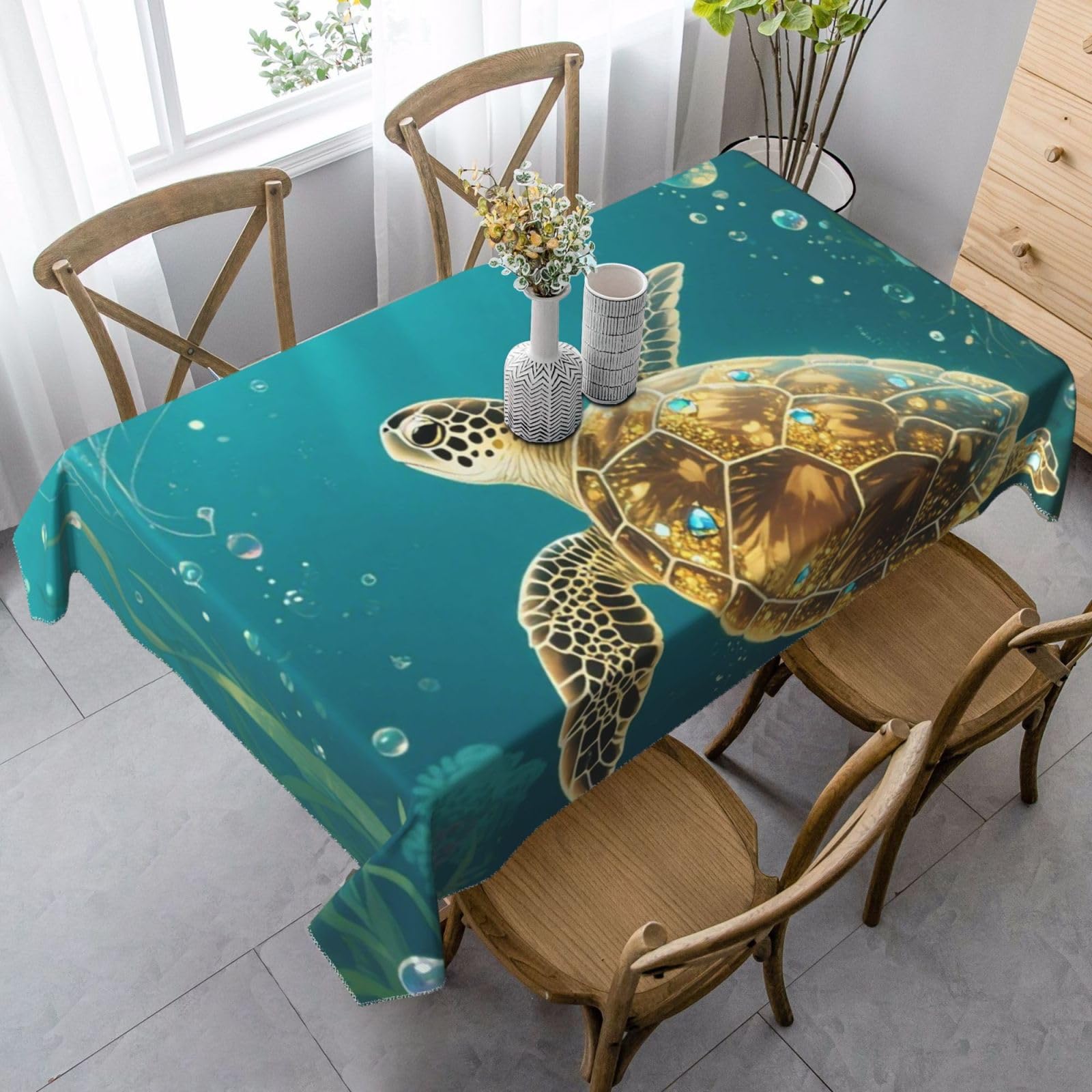 FekiLoot Turtle Rectangle Tablecloth 35x55 Inch, Washable Reusable Farmhouse Table Cloths Wrinkle Free and Spillproof Kitchen Dinning Table Cover for Party Wedding Picnic Home Decor Tablecloths