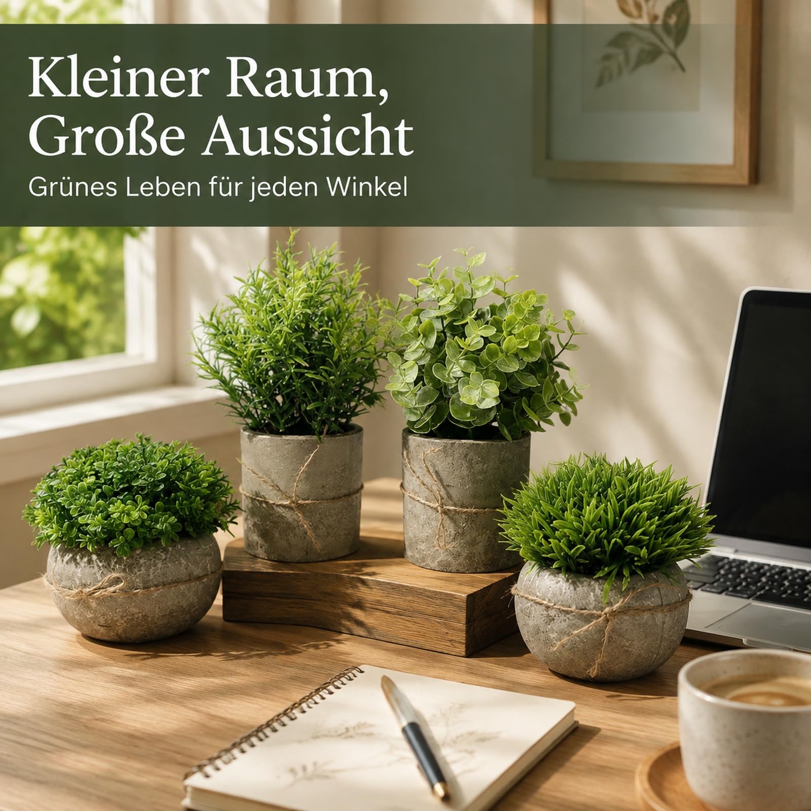 4er Set Mini Künstliche Pflanzen im Topf
