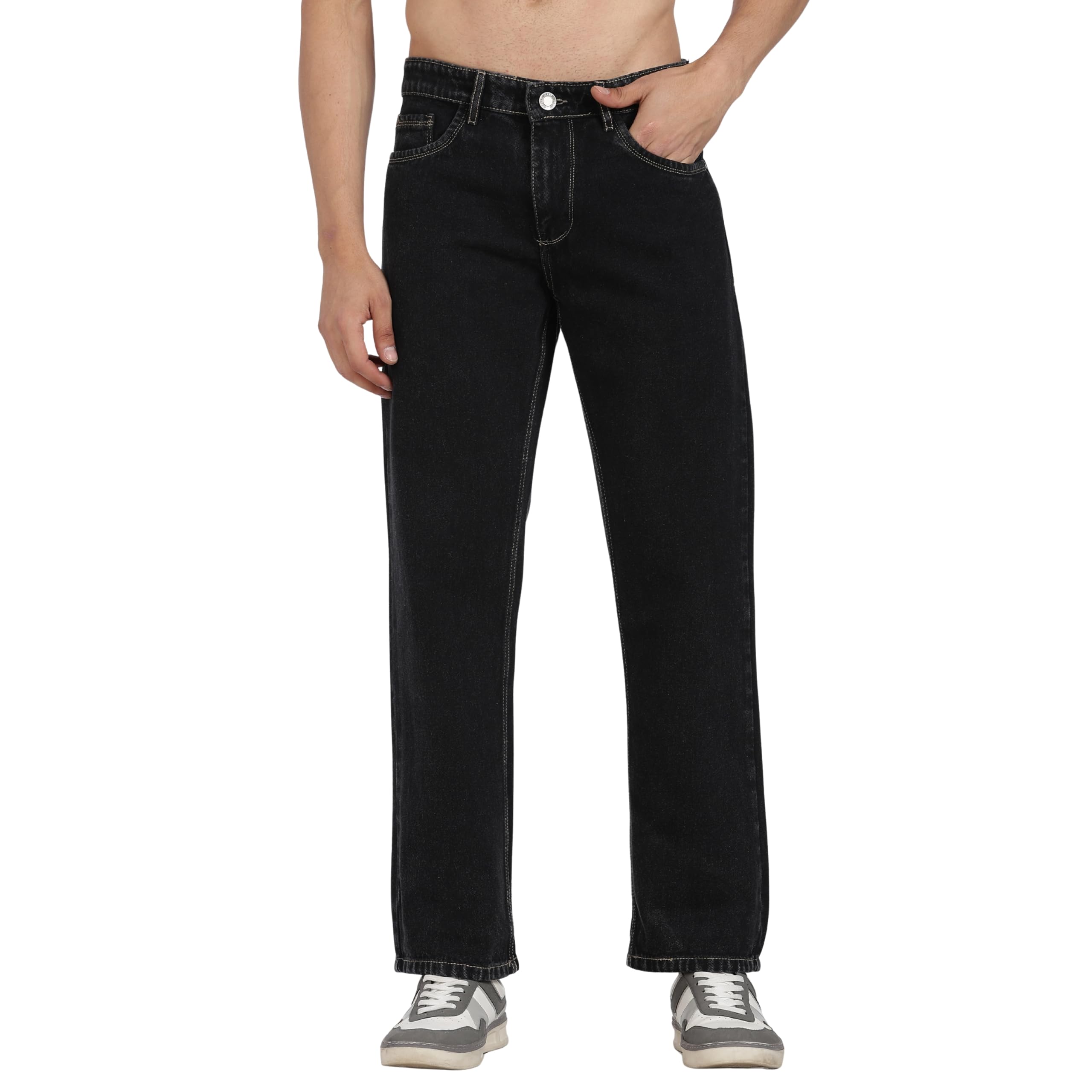 Men's Straight Fit Jeans | Non-Stretch Denim Pants with Mid Rise Waist, Button Closure, Zip Fly, 5 Pockets, Relaxed Leg Fit for Casual Weekend Outings Style-image-33