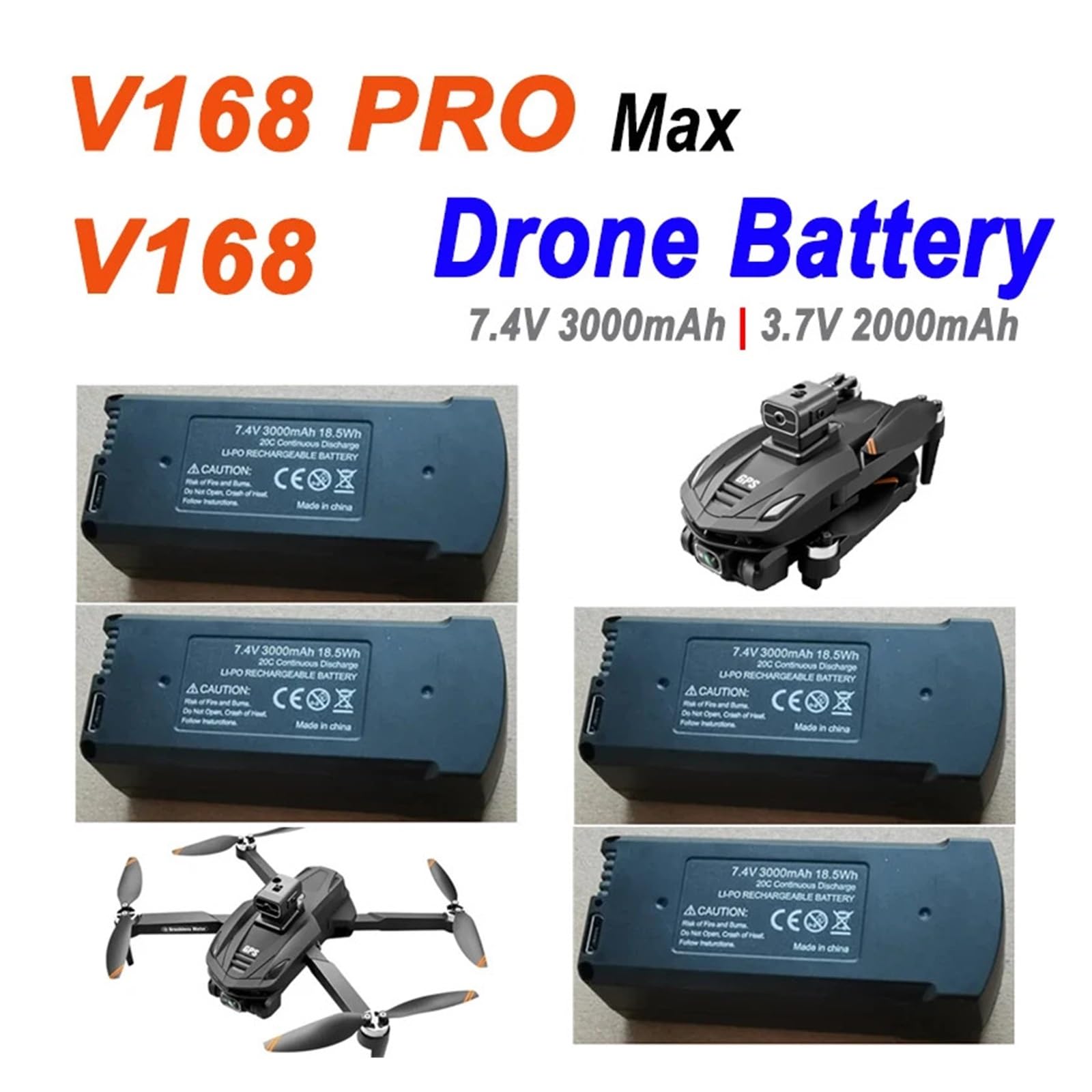 Bateria Original V168 Pro Max Gps Para Drone, 7.4v 3000mah/3.7v 2000mah V68/v168 Pro Uav, Bateria Sobressalente, Peças, Acessórios